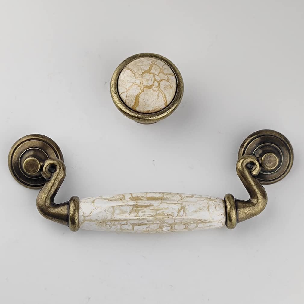 Paquete de 4 tiradores de cajón de cerámica marmoleada de 4 12 pulgadas, tiradores de cajón de bronce antiguo para pomos de armario de cocina, 4.5