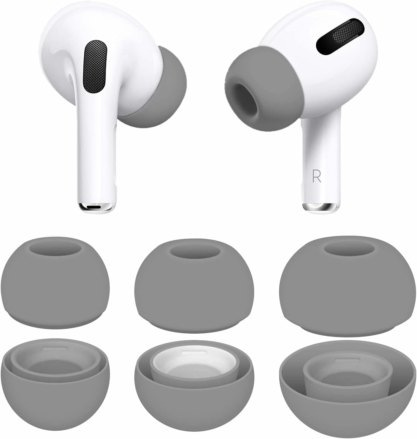 3 pares compatibles con AirPods Pro 1st 2nd Ear Tips Buds, pequeño, mediano, grande, 3 tamaños, goma de silicona, accesorios de gel compatibles con