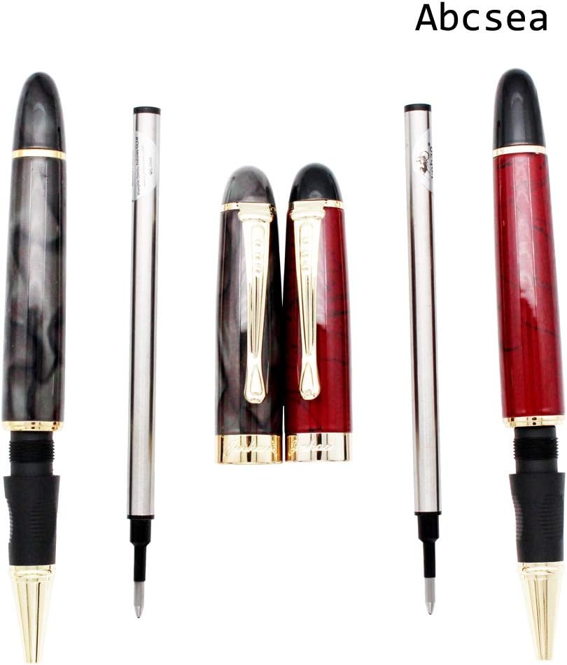 Juego de 2 bolígrafos Jinhao 450 de punta fina, color negro medio (flor verde y hierba roja), con 5 recambios estándar negros de 0.020 in