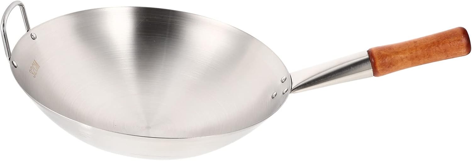 Kichvoe Sartén wok de acero al carbono de fondo redondo, Pow Wok de acero al carbono, wok y sartenes para cocinar en el hogar y profesional-12.5