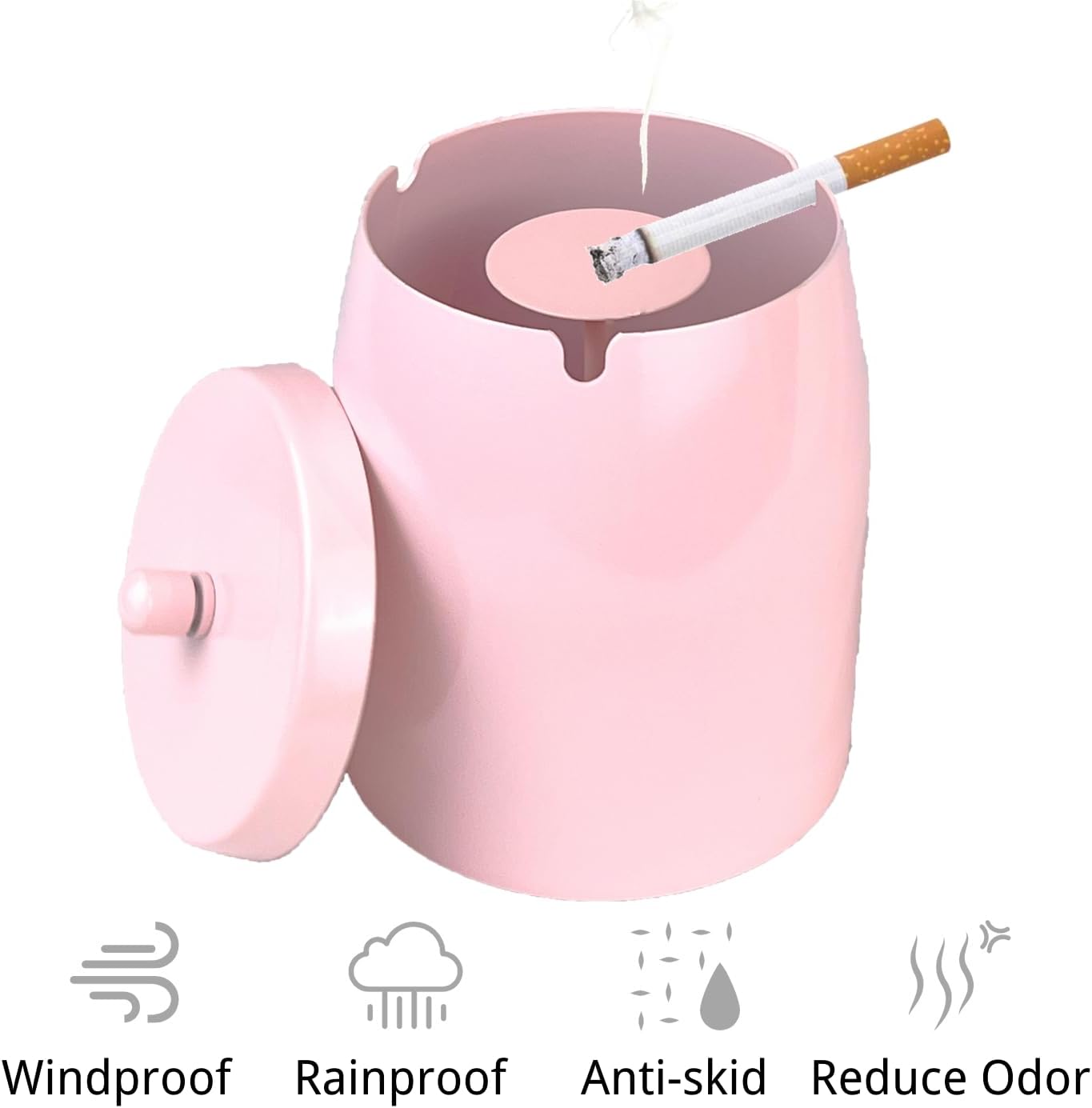 WUSIFIE Cenicero grande para exteriores con tapa, cenicero para patio exterior, de acero inoxidable, resistente al viento, sin humo, para balcón,
