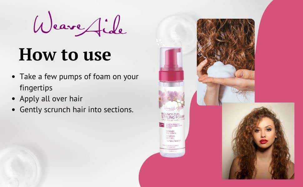 Weave Aide Bouncy Curl Styling FoamMousse 8 oz. Control de encrespamiento, mousse para el cabello, mousse de rizos para definición de cabello