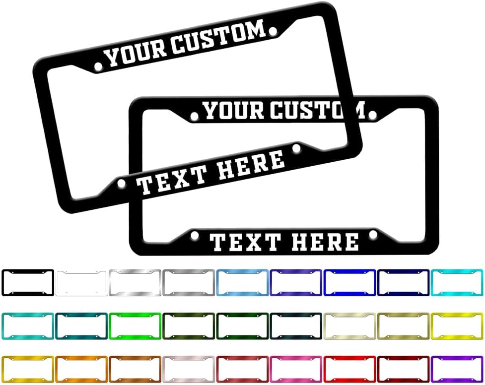 Paquete de 2 placas personalizadas, marcos de matrícula personalizados de colores sólidos con tu propio texto, soporte universal para placa de