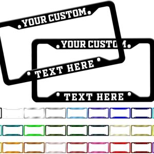 Paquete de 2 placas personalizadas, marcos de matrícula personalizados de colores sólidos con tu propio texto, soporte universal para placa de Paquete de 2 placas personalizadas, marcos de matrícula personalizados de colores sólidos con tu propio texto, soporte universal para placa de
