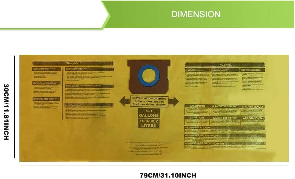 Vac 90661 9066100 Tipo E Bolsa de vacío en seco y húmedo para Shop Vac Bolsas de filtro desechables de 5 a 8 galones (amarillo-6 piezas)