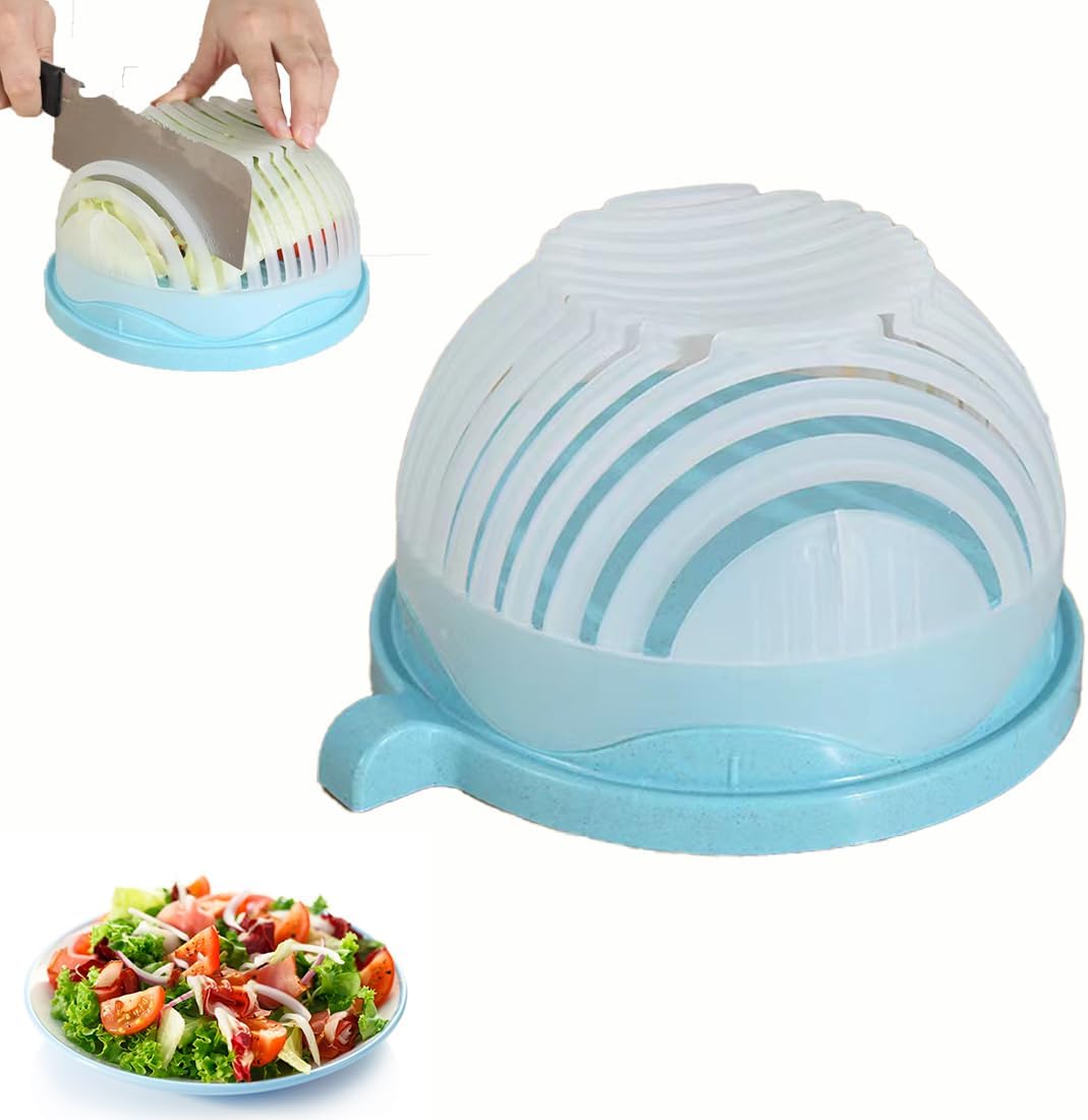 Tinsmety Cortador de ensalada a presión, picador de ensalada, cuenco multifuncional de cortador de ensalada rápido, cuenco cortador de ensalada con