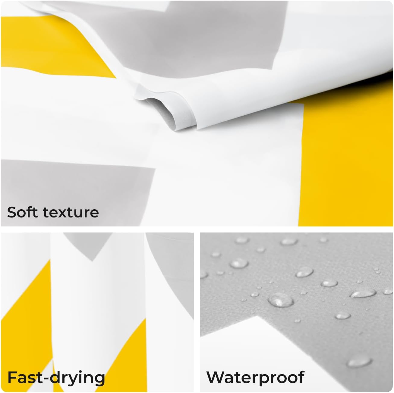 Cortinas de ducha amarillas y grises para baño, juego de cortinas de ducha impermeables con patrones simples y elegantes con ganchos, 72 x 72