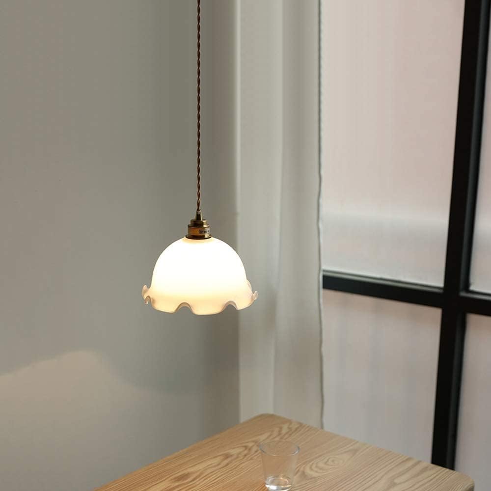 Shun Ze Chandelier, Contemporary Country Hanging Lights Copper Glass Height Adjustable Pendant Lighting White E27 Base Craft V-intage Suitable for