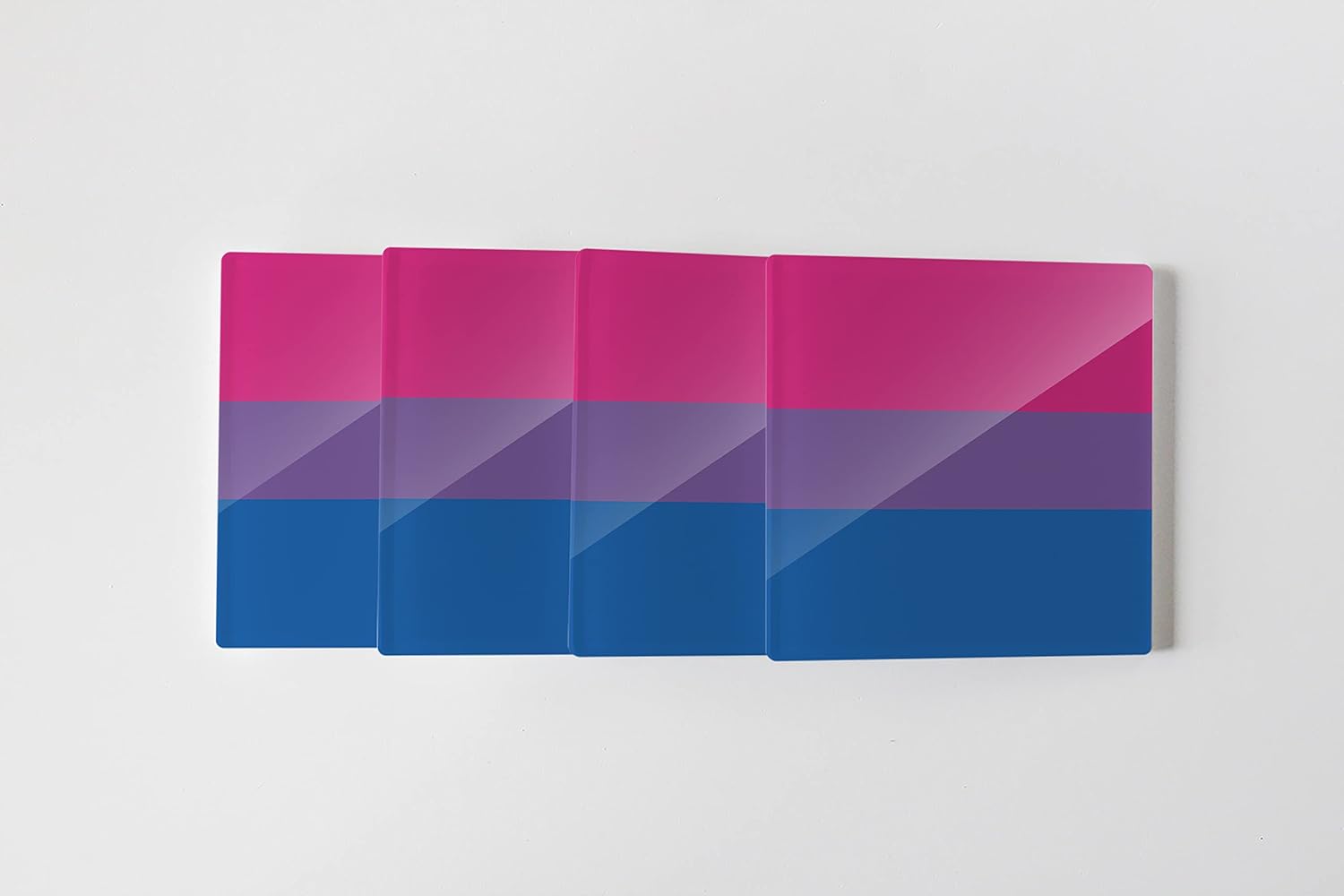 Joyride Home Décor – 4 posavasos de cristal con diseño de orgullo bisexual, 4 pulgadas, cuadrados para bebidas, juego de 4, parte trasera de corcho