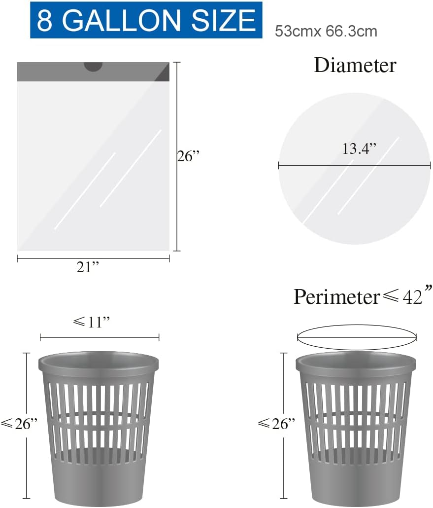 JASINCESS Bolsas de basura pequeñas con cordón de 8 galones, bolsas de basura gruesas multiusos para la oficina en casa, cocina (transparente-60)