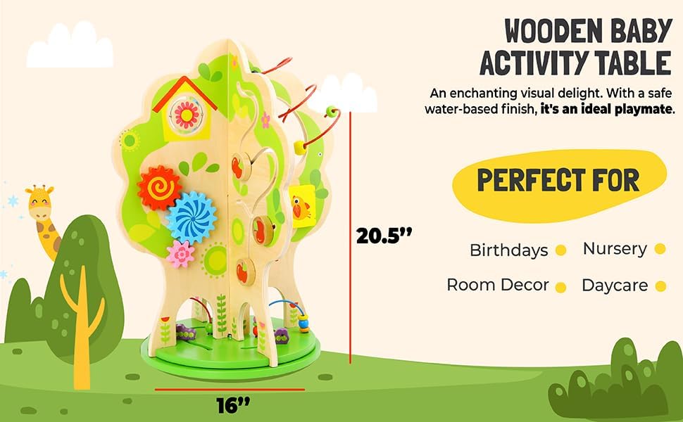 Dakin – Mesa giratoria de centro de actividades para niños pequeños, mesas de actividades de madera, cubo de actividades, juguete de madera, juguete