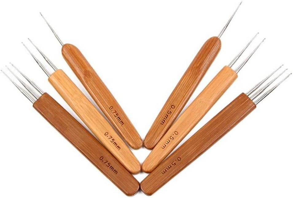 Aguja de ganchillo, ganchos de tejido de mantenimiento de trenzas, mango de bambú, herramientas de costura para hacer extensiones de cabello