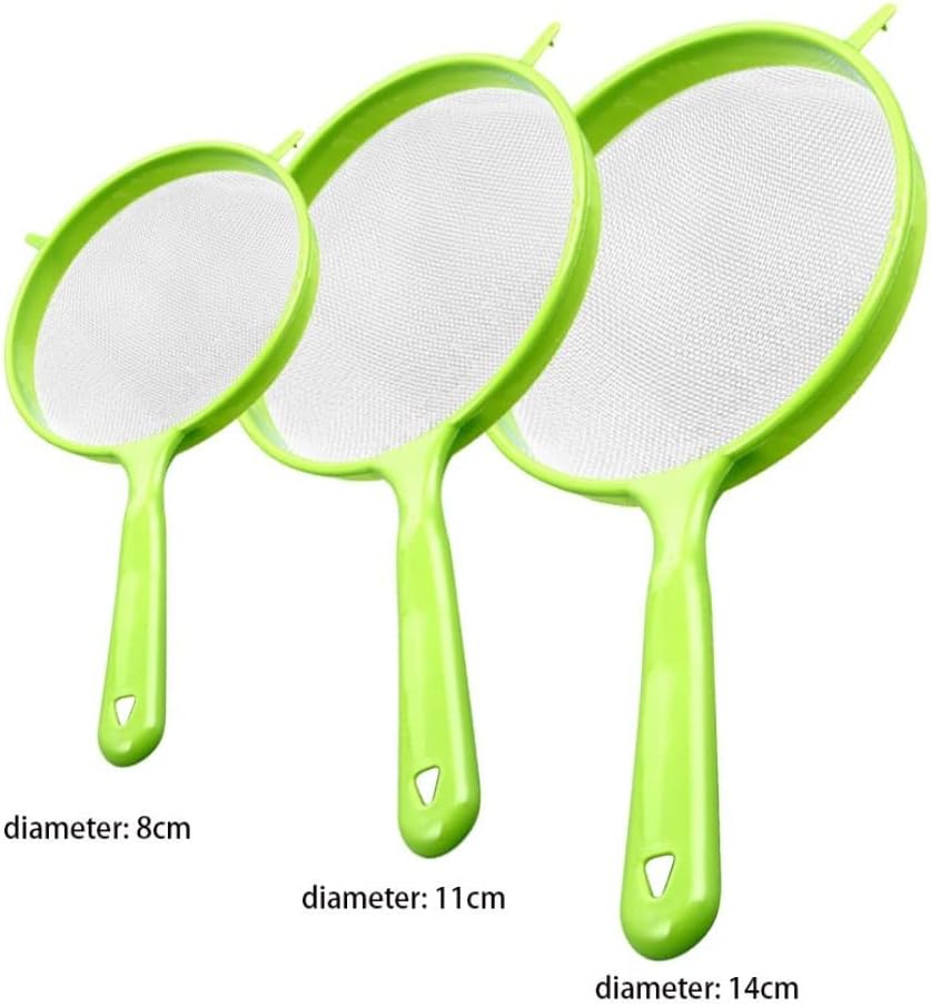 3 unidsset de plástico de malla fina colador de tamiz de alimentos colador con mango para hornear herramienta de cocina té jugo pasta tamiz