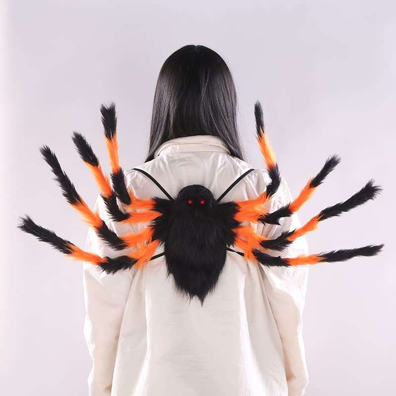 PageebO Araña grande de Halloween con 64 luces LED moradas para decoración de Halloween, bolsa de dulces, juegos de truco o trato