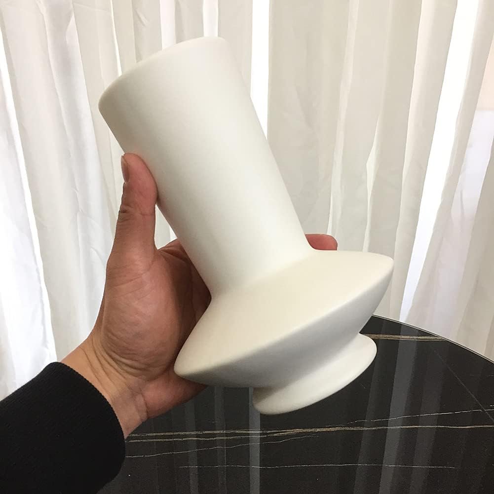 White Ceramic Vase Nordic Minimalist Style Decor for Countertop Center Dresser Kitchen Living Room Home Decor White Matte Abstract Vase (White 666)