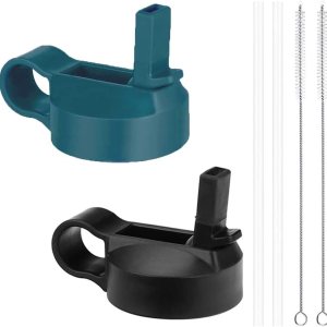 Tapas de pajita de boca ancha compatibles con la mayoría de botellas de agua deportivas, 2 tapas, 2 popotes largos, 2 cepillos en 1 paquete Tapas de pajita de boca ancha compatibles con la mayoría de botellas de agua deportivas, 2 tapas, 2 popotes largos, 2 cepillos en 1 paquete