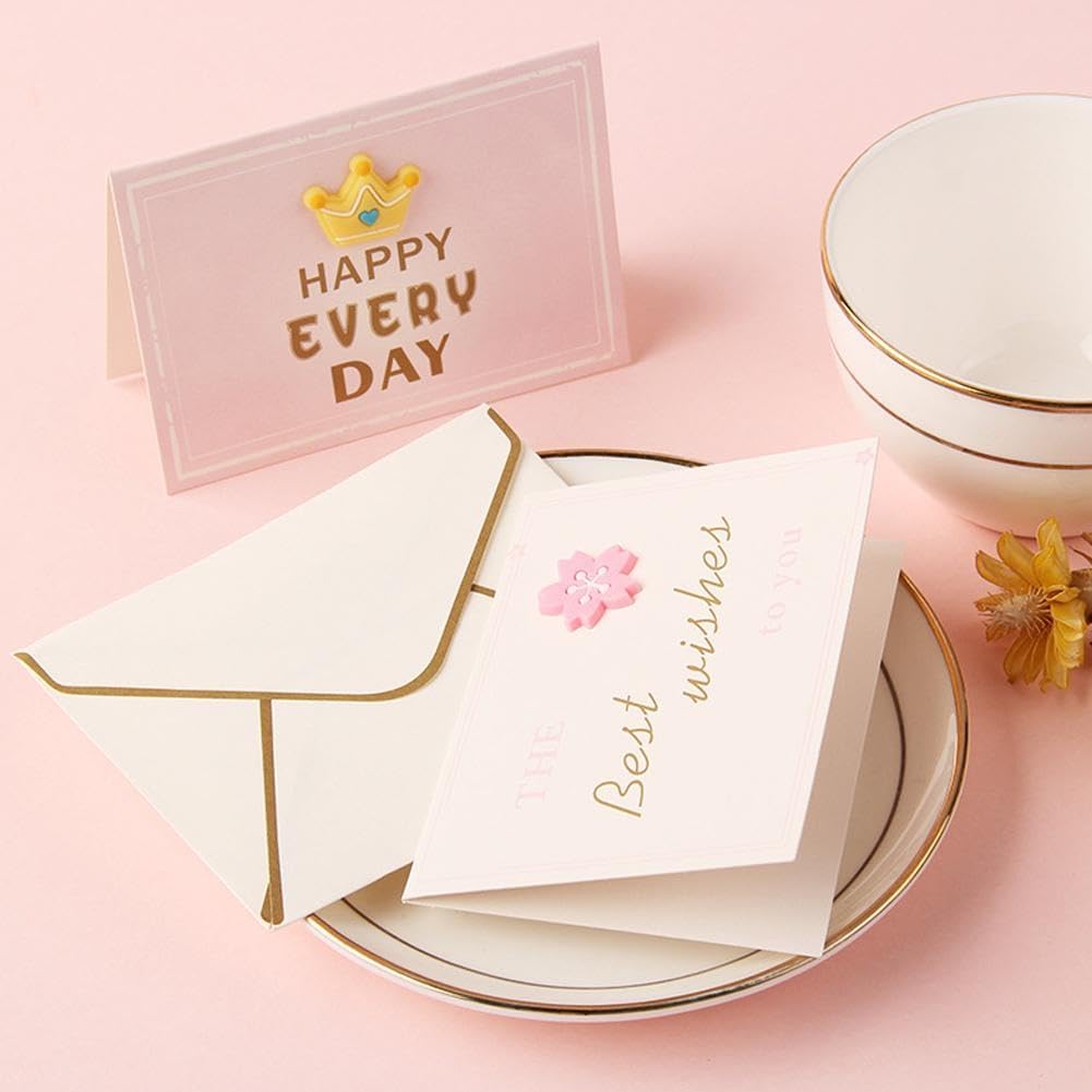 Tarjetas únicas de feliz cumpleaños, tarjeta de felicitación creativa con sobre, linda corona de flores, tarjetas de feliz cumpleaños, tarjetas de