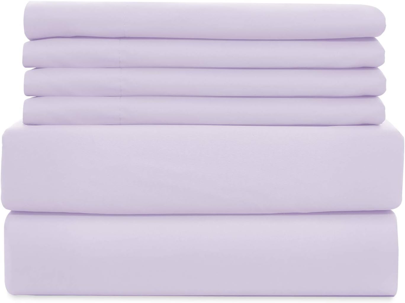 WAVVA Soft Bedding – Juego de sábanas de 6 piezas, 1800 hilos, bolsillo profundo, resistente a las arrugas y a la decoloración, lila claro, tamaño