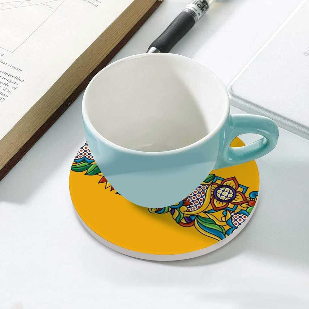 Kuizee Juego de posavasos de talavera mexicana, flores ornamentales amarillas de cerámica absorbente, posavasos, apartamento, cocina, habitación,