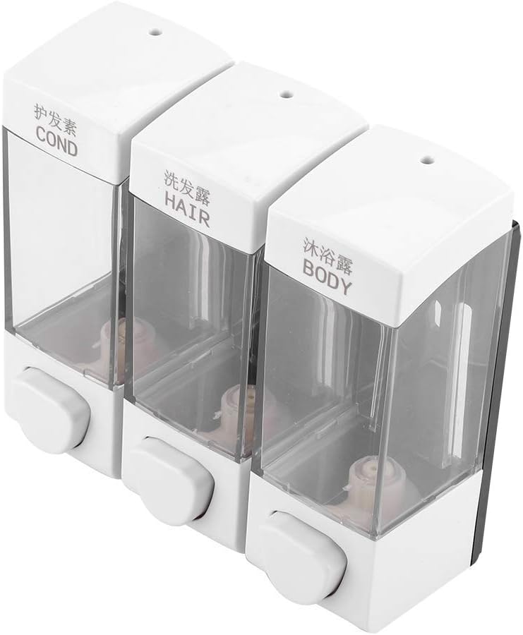 Oumefar Dispensador de 3 cámaras y ducha montado en la pared, loción líquida, dispensador de champú manual, dispensador de ducha, 3 cámaras, sin