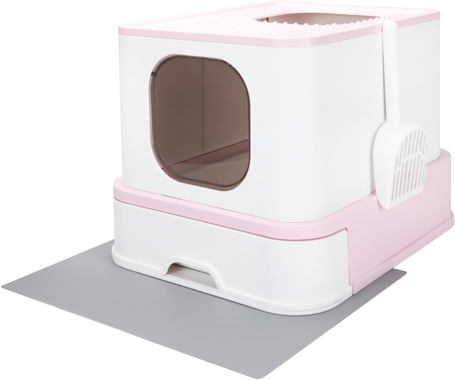 RIZZARI Caja de arena grande plegable para gatos, caja de arena para gatos con tapa, antideslizante, fácil de limpiar y cucharada (actualización,