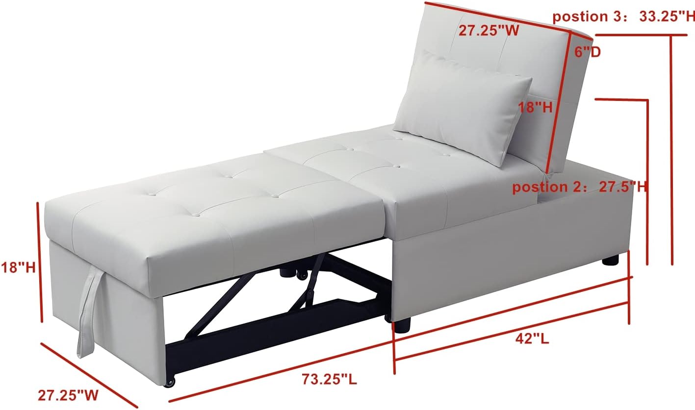 Kings Brand Furniture – Otomana multifuncional, sofá cama, silla convertible, color blanco