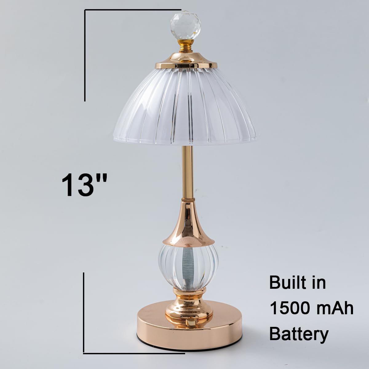 Lámpara de mesa inalámbrica, lámpara recargable con pilas, lámpara táctil LED regulable de 13 pulgadas de alto, lámparas portátiles de metal dorado