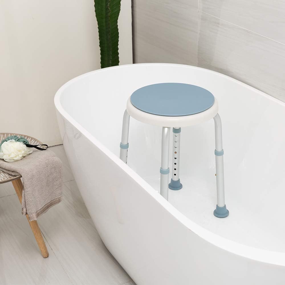 OasisSpace Silla de ducha giratoria de 360 grados, taburete de ducha ajustable sin herramientas y banco de asiento de bañera con puntas de goma