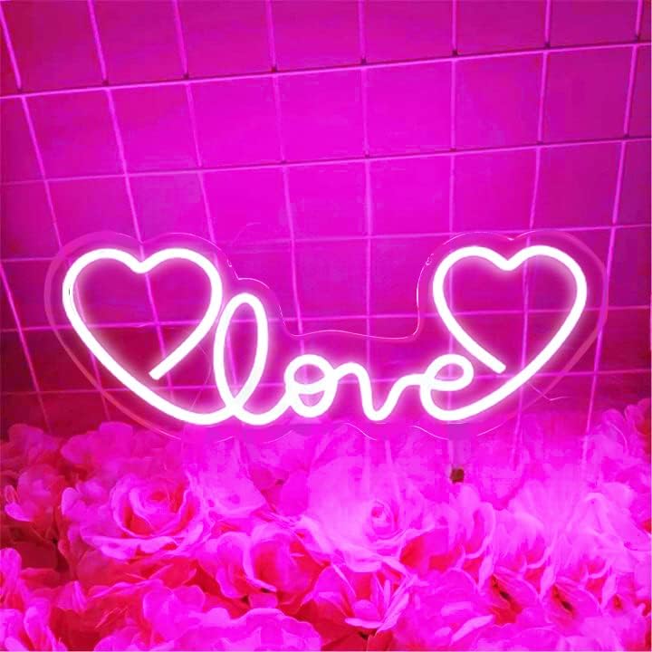 Letrero de neón LED rosa con corazón de amor para boda, proponer matrimonio, día de la madre, día de San Valentín, decoración de pared, regulable,