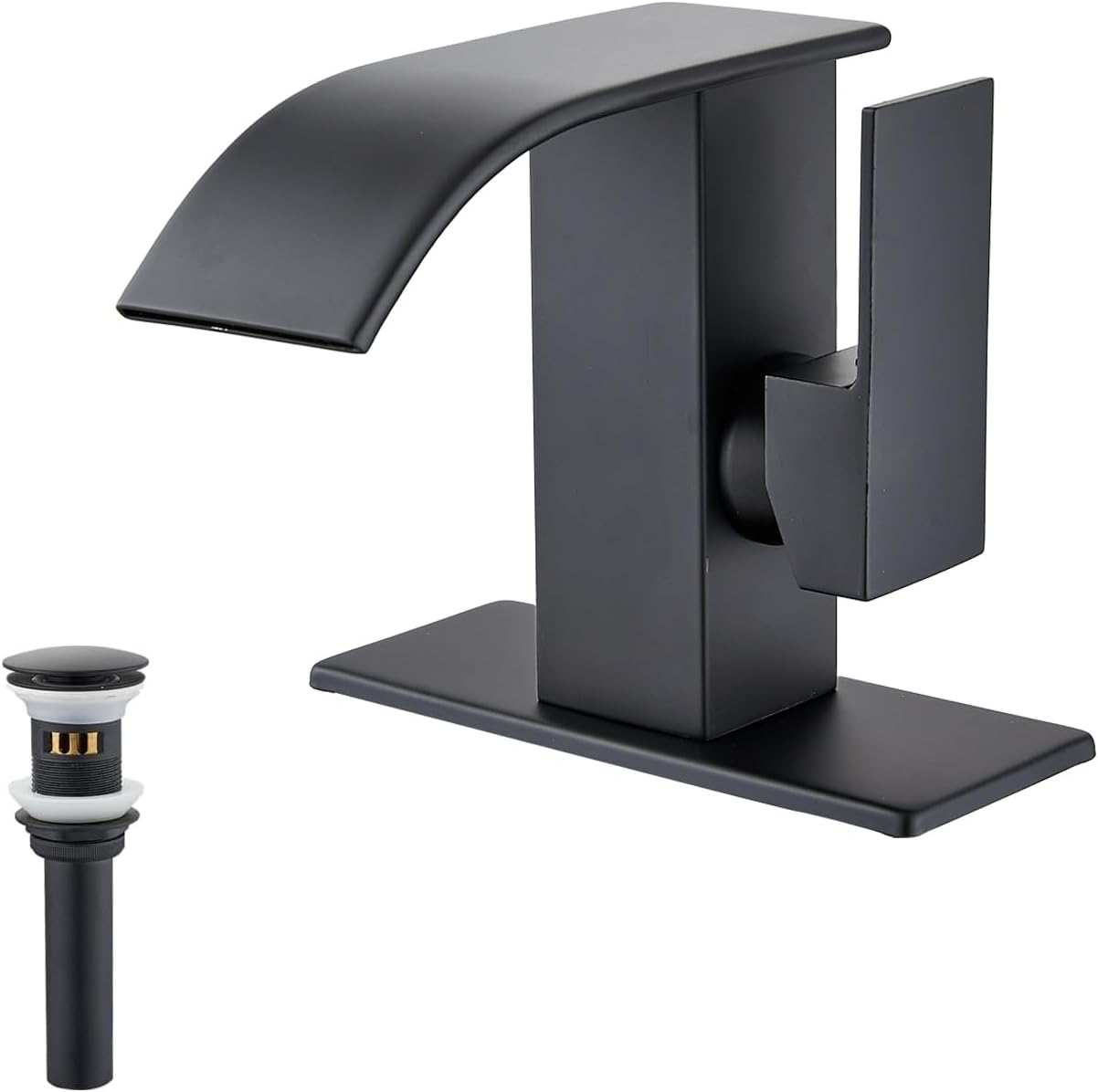 Grifo de lavabo de baño para 1 agujero, grifo de baño negro con drenaje y mangueras, grifos de baño para tocador, grifo comercial y residencial