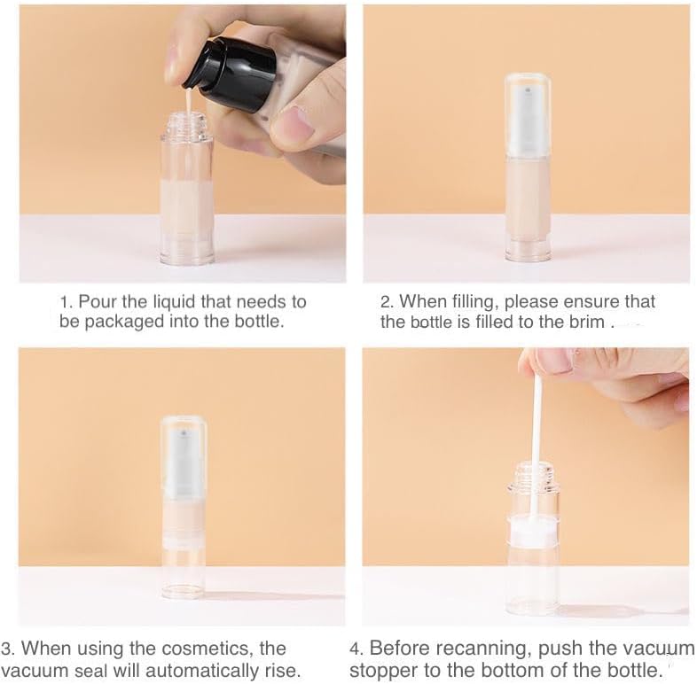 Botella de bomba de crema cosmética sin aire, dispensador de tamaño de viaje, recipientes recargablesbase botella de bomba de viaje en diseño estilo