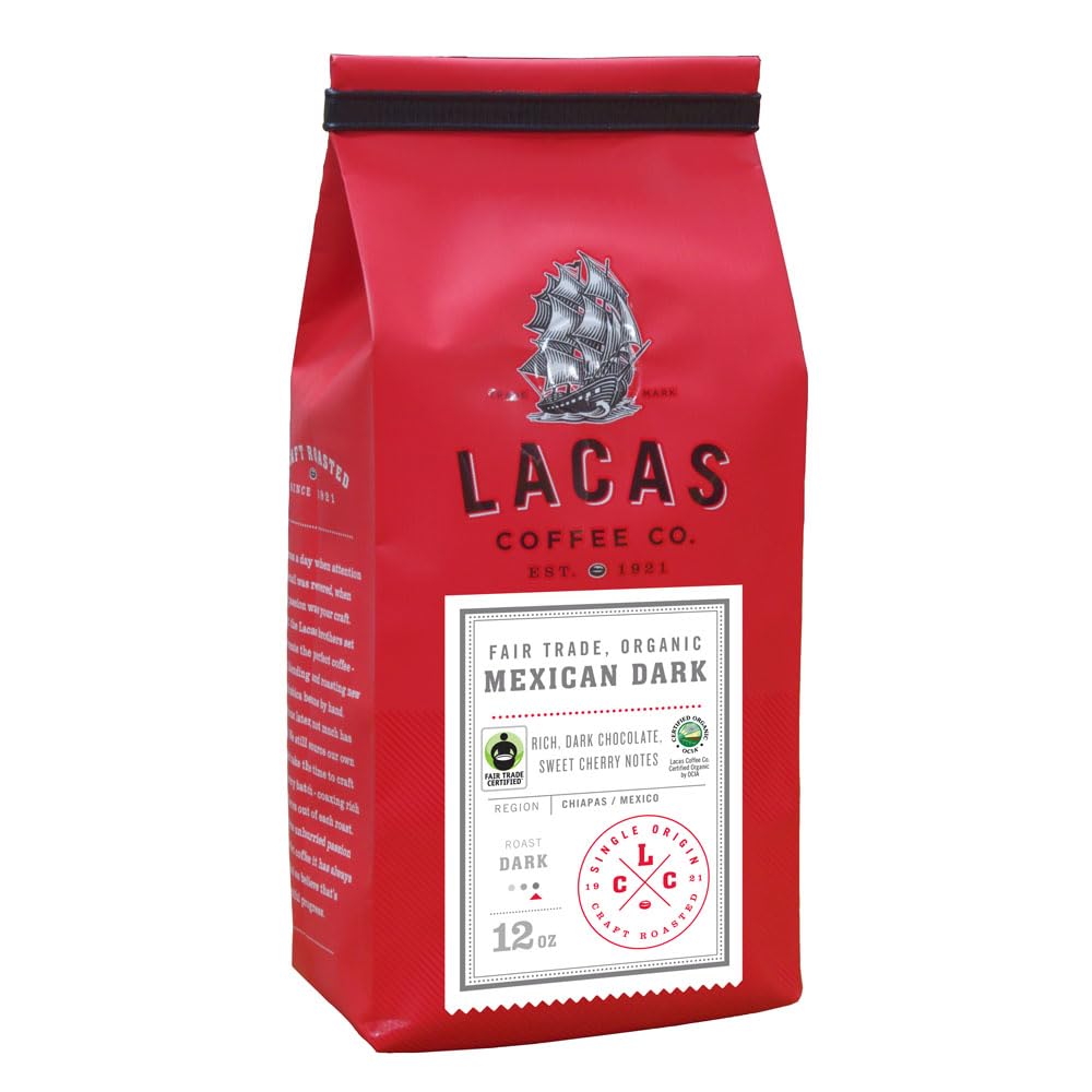 Lacas Coffee Company Fair Trade Organic Mexican Dark – Chiapas – Grano entero de 12 onzas