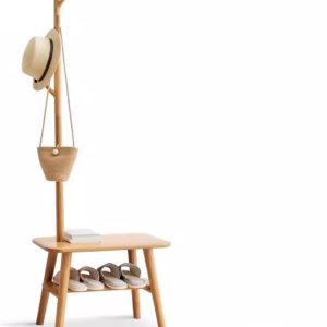 Árbol de pasillo 100% roble sólido, perchero para zapatos, pequeño árbol de entrada con banco para sala de estar, dormitorio (31.49 pulgadas, Árbol de pasillo 100% roble sólido, perchero para zapatos, pequeño árbol de entrada con banco para sala de estar, dormitorio (31.49 pulgadas,