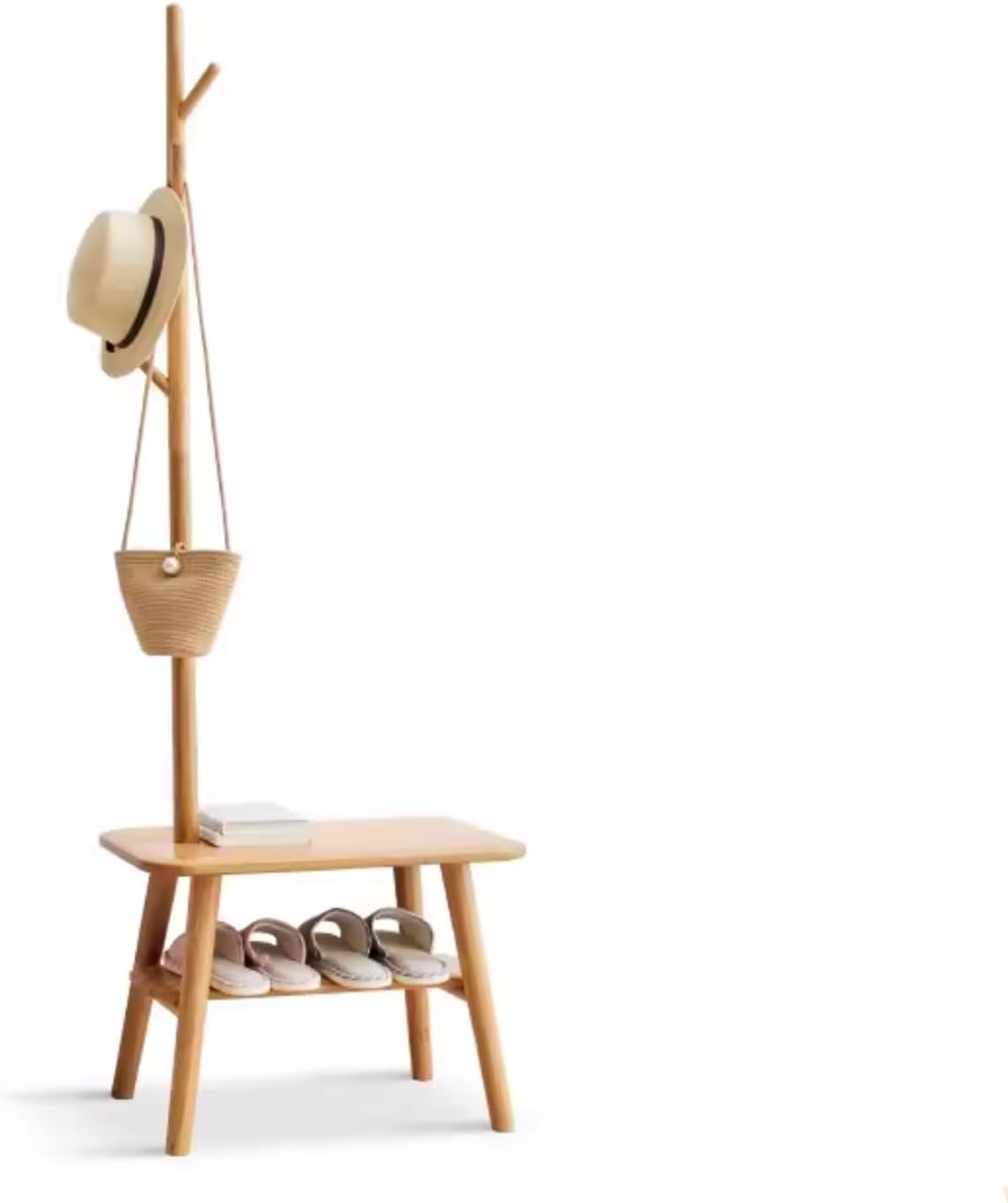 Árbol de pasillo 100% roble sólido, perchero para zapatos, pequeño árbol de entrada con banco para sala de estar, dormitorio (31.49 pulgadas,