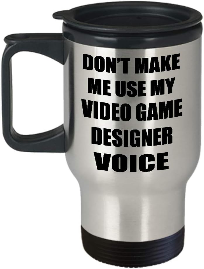 Taza de viaje aislada con diseño de diseñador de videojuegos, divertido y bonito regalo  Dont Make Me Use My Voice  diseño de desarrollo para