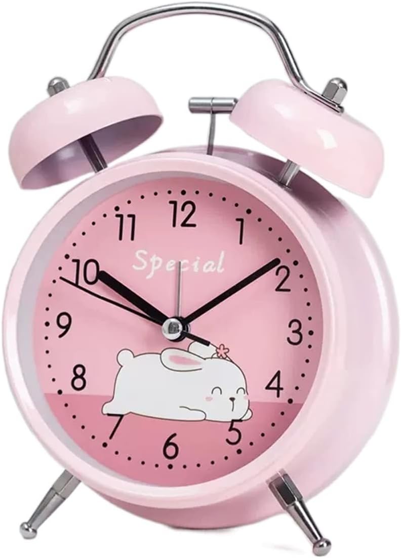 Reloj despertador analógico para dormitorio, reloj despertador para niños, 4 pulgadas sin tictac, doble campana, reloj despertador con luz de fondo,