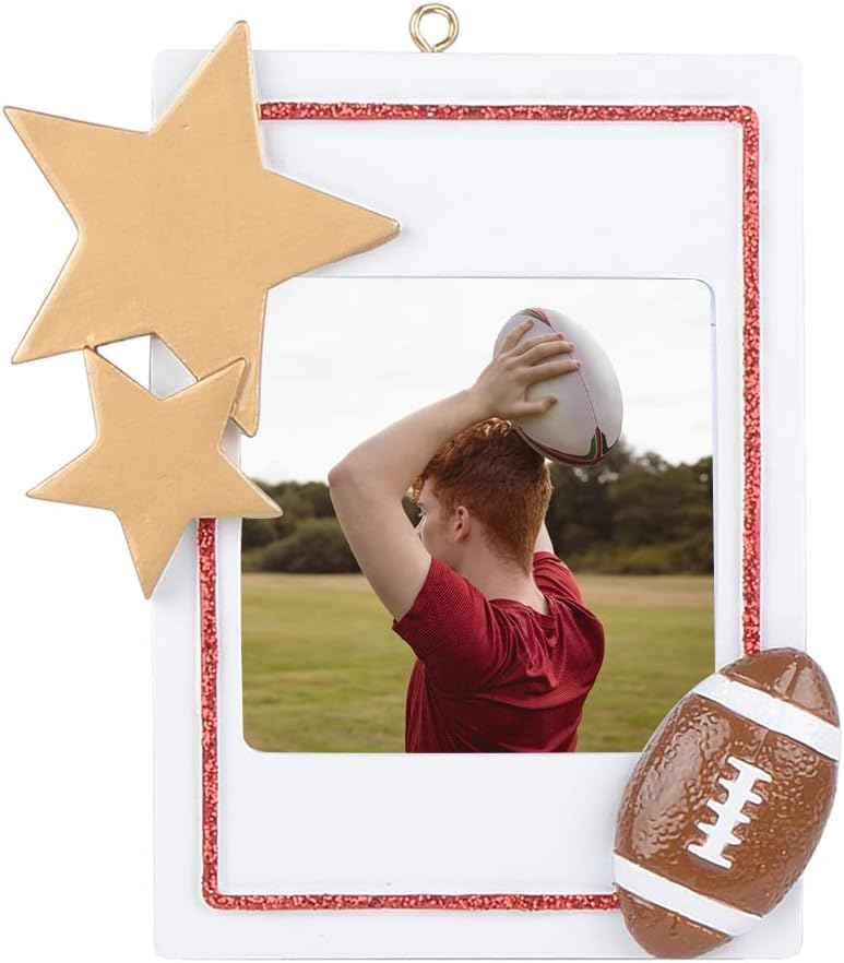 Marco de fotos de fútbol  Adorno de Navidad personalizado de estrella de fútbol  Adorno de Navidad de jugador de fútbol  Regalos conmemorativos para