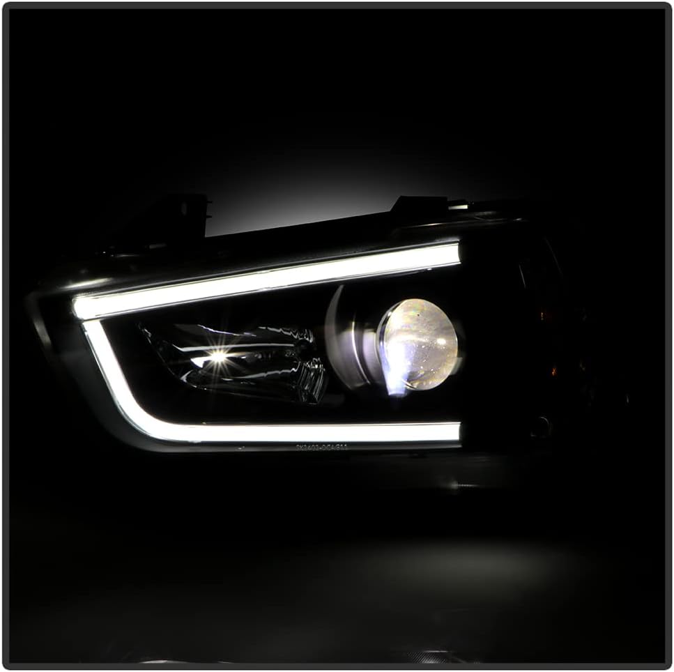 ACANII – Para modelo halógeno 2011-2014 Dodge Charger LED Tubo con proyector LED integrado Faros delanteros izquierdo+derecha, negro ónix con