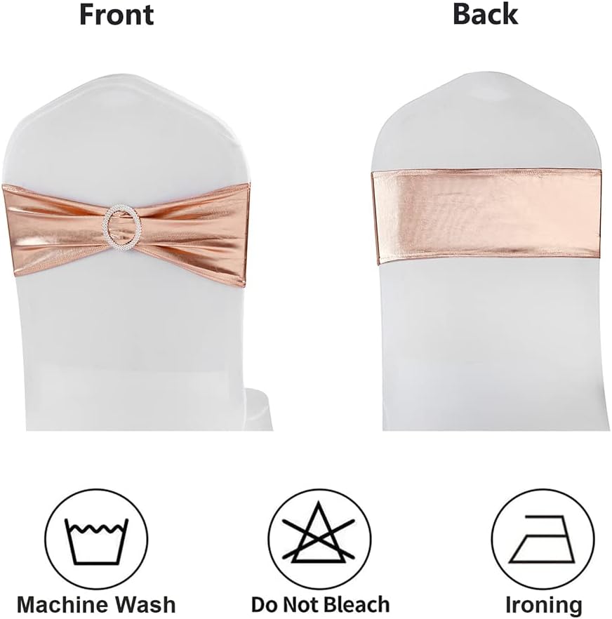 MAGTOWNE Paquete de 100 bandas de elastano para sillas de color oro rosa, lazos de elastano con hebillas deslizantes elásticas para bodas, fiestas,