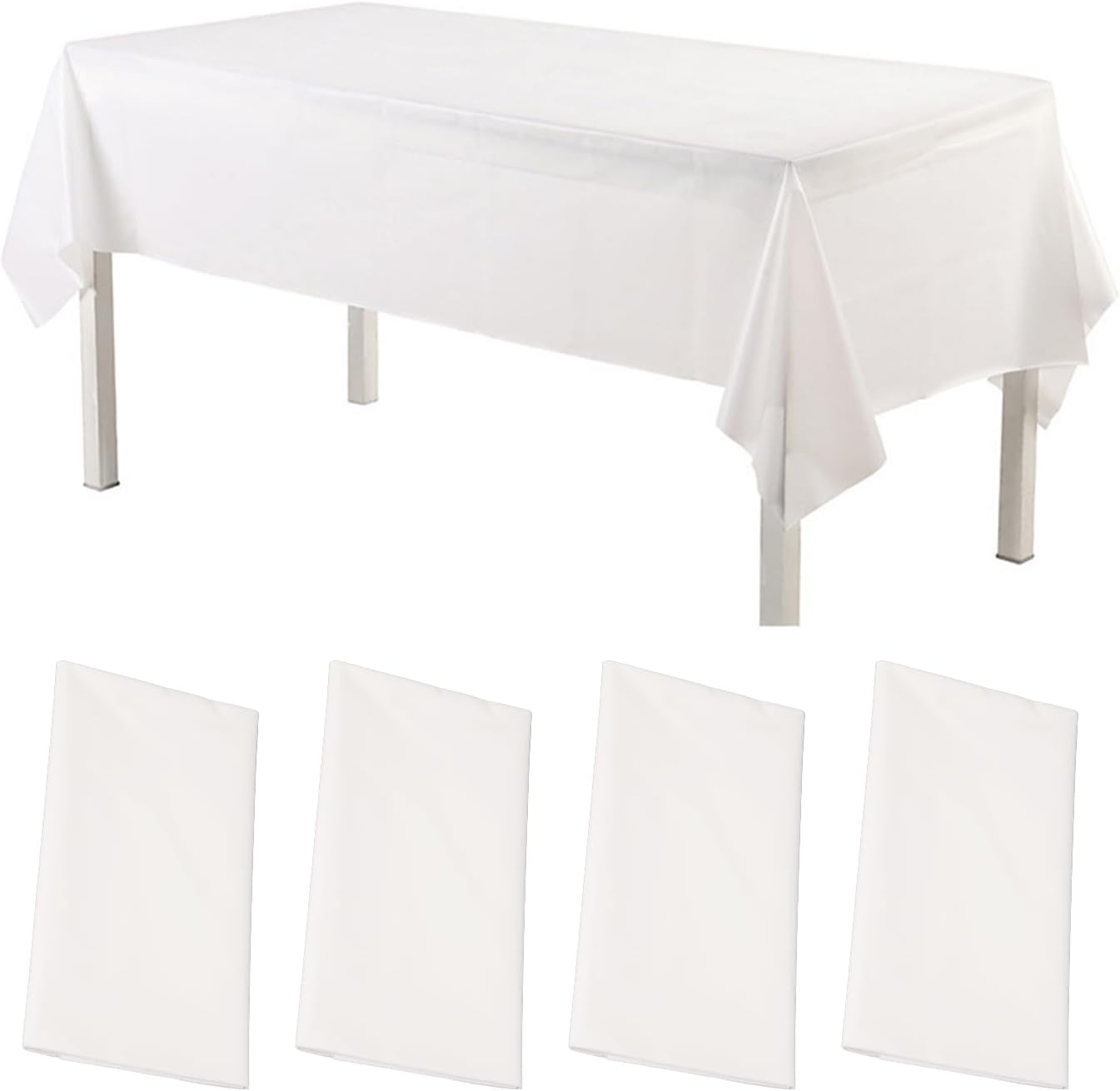Paquete de 4 manteles de plástico blanco  manteles desechables de 108 x 54 pulgadas para barbacoas, fiestas, cenas finas, bodas, eventos al aire
