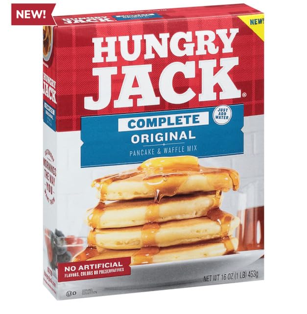 Hungry Jack Complete – Mezcla original para panqueques y waffles. Sin sabores artificiales ni conservantes. Peso neto de 16 onzas (1 libra)