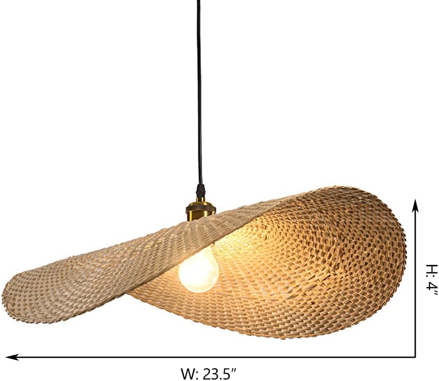 NIUYAO Lámpara colgante vintage de madera con hoja de loto, iluminación de suspensión de simplicidad, lámpara de estilo de bambú individual,