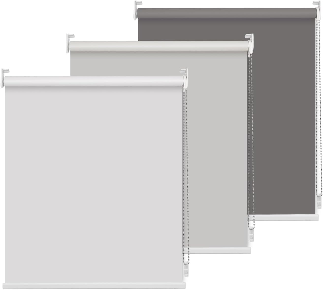 Buseu Persiana enrollable 100% opaca de 34 pulgadas de ancho x 72 pulgadas de alto, color blanco con aislamiento térmico, protección UV, privacidad,