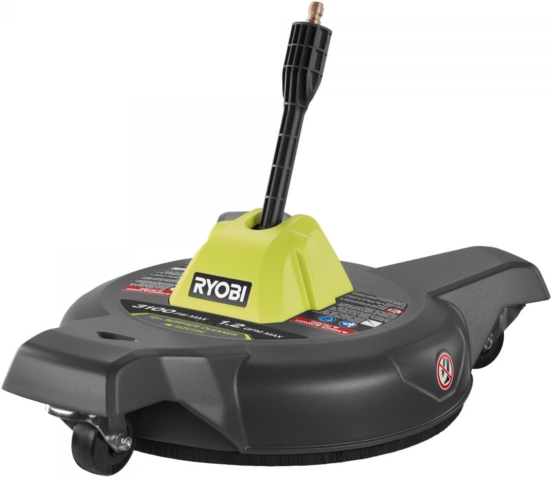 RYOBI Limpiador eléctrico de superficie de lavadora a presión de 12 pulgadas con chorros de alta presión giratorios dobles, limpieza 4 veces más