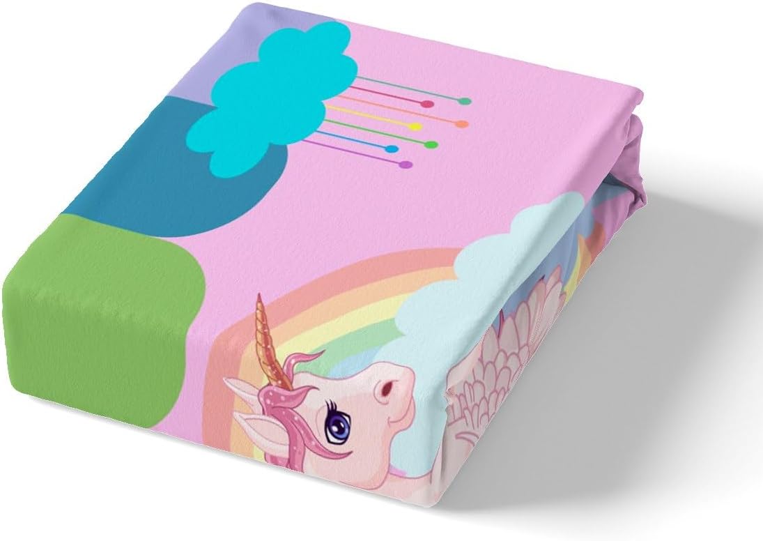 Manfei Juego de funda de edredón de unicornio rosa, tamaño matrimonial, funda de edredón de nubes arcoíris de dibujos animados con 2 fundas de