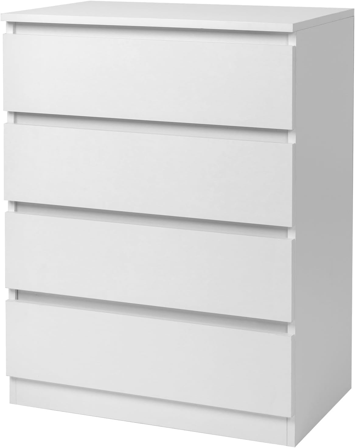 Karl home Cómoda blanca de 4 cajones para dormitorio, cómoda de madera con cajones profundos, cómoda alta con asas recortadas, cómoda de madera