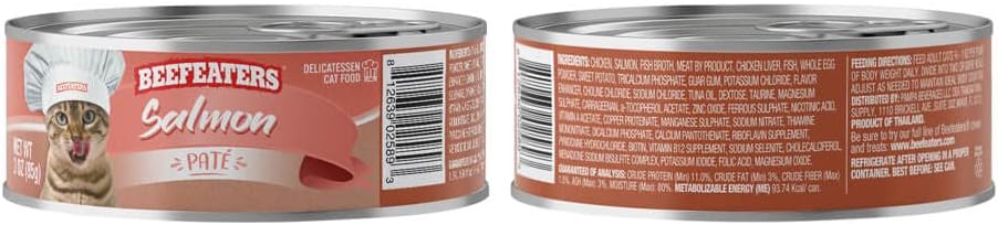 Beefeaters Comida húmeda de paté de salmón para gatos, 3 onzas, 24 unidades