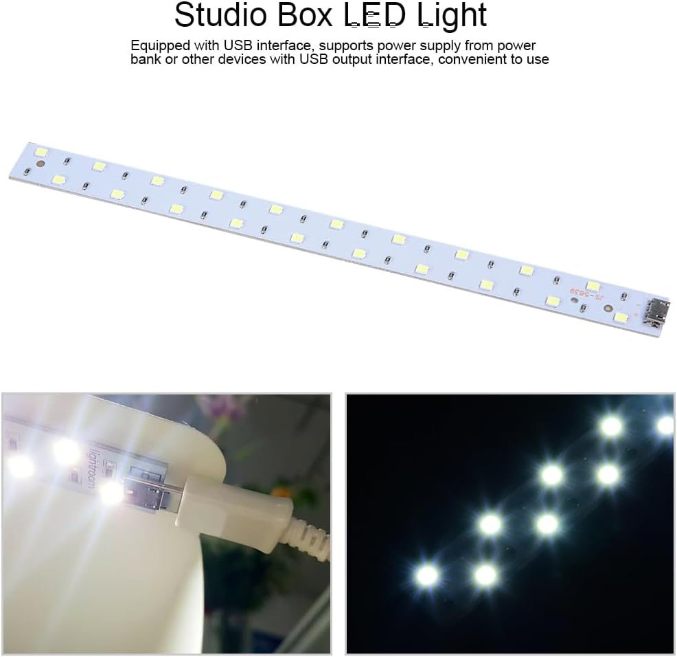 Studio Box – Luz LED, mini 6400 K para tienda de fotos, luz LED, alimentada por USB, tira de luz plegable para tienda de fotos para caja de estudio,