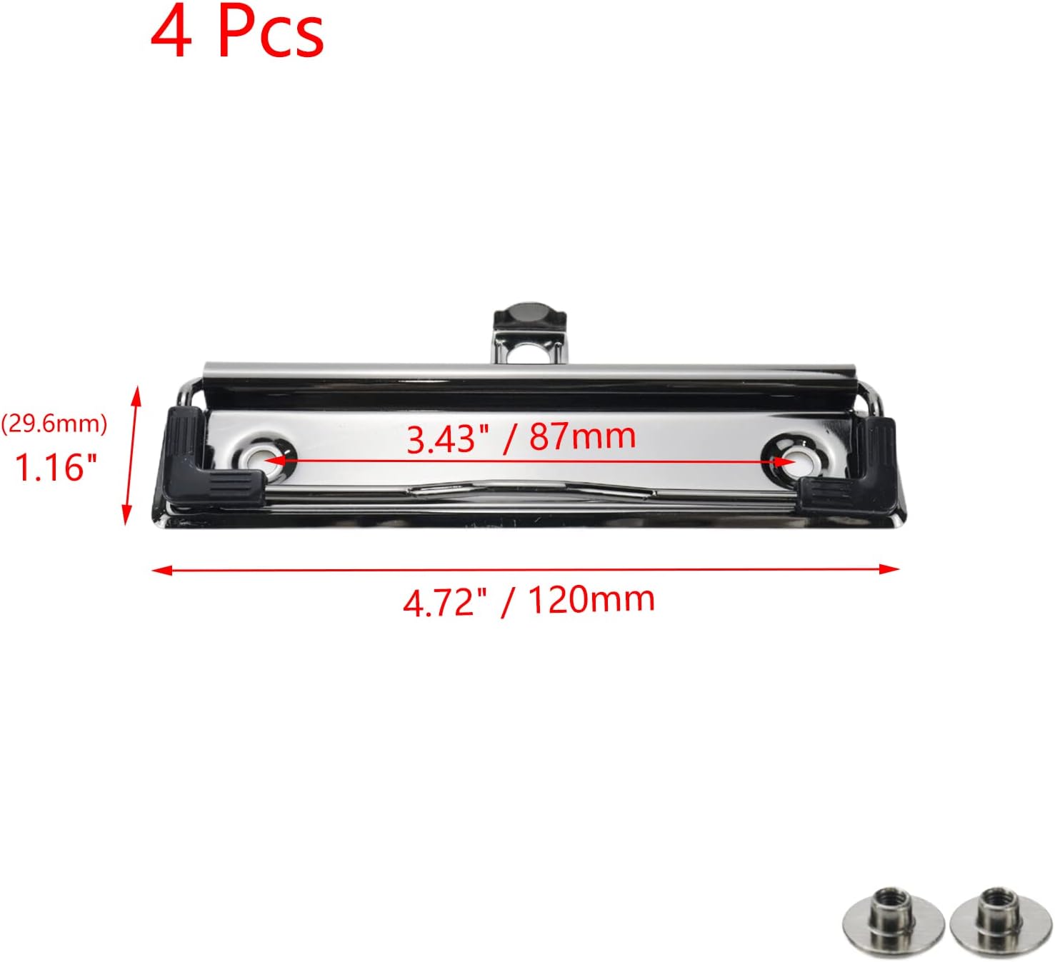 4 clips para portapapeles de 4.72 pulgadas de metal con agarre de goma y agujero para colgar para crear portapapeles de perfil bajo, tablero de