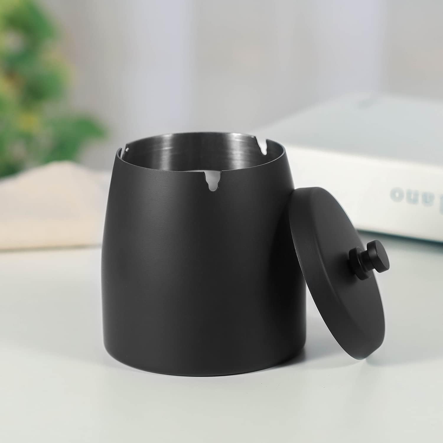 Cenicero para cigarrillos al aire libre con tapa, bandejas de ceniza de acero inoxidable sin humo, cubiertas a prueba de viento, ceniceros a prueba